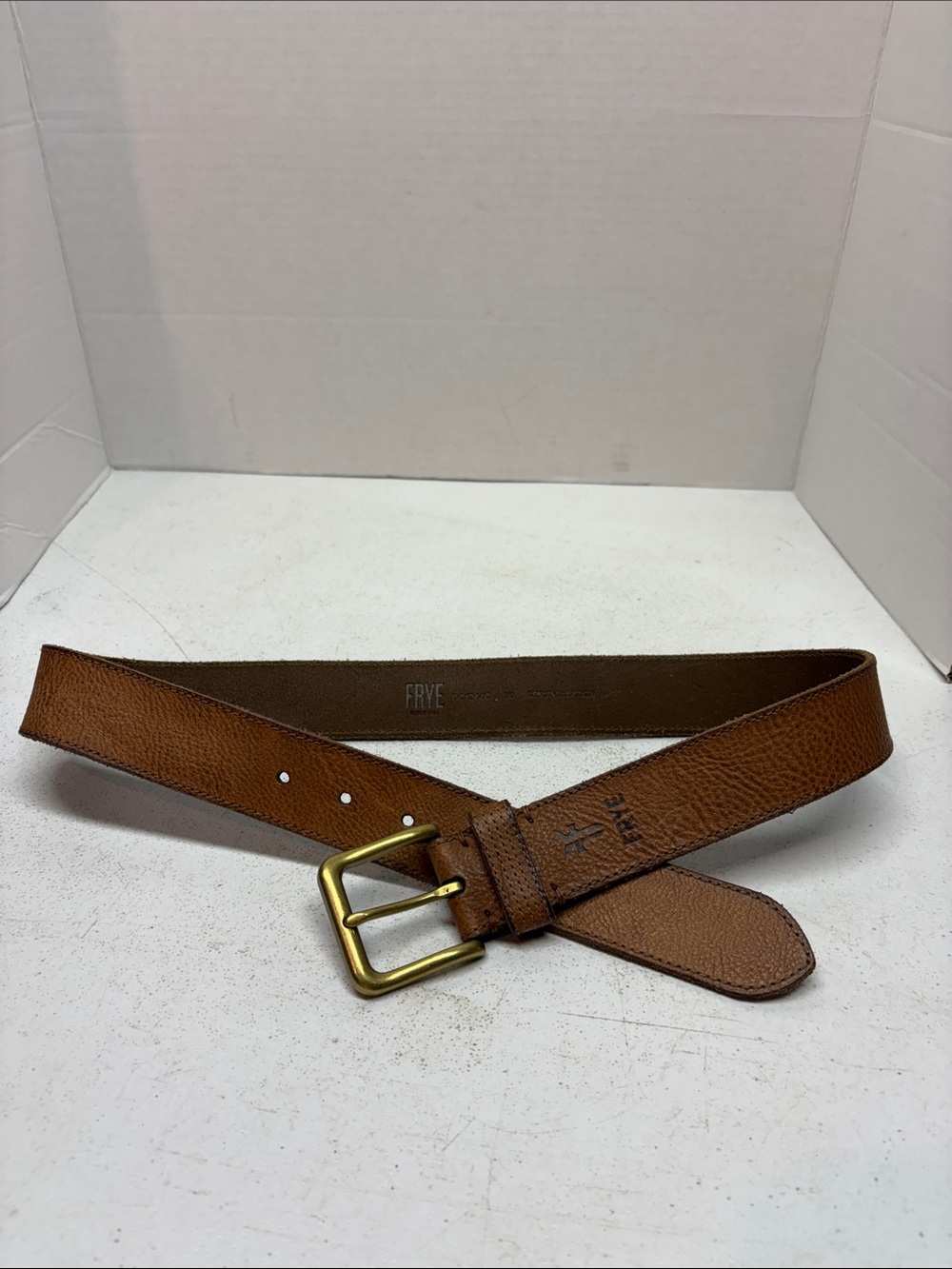 Frye Brown Suede Leather Belt with Stamped Logo
